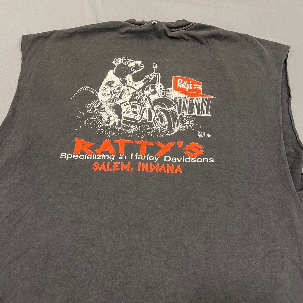 Vintage Ratty's Salem Indiana Harley Davidson Biker Cut Off Muscle Tee XXL